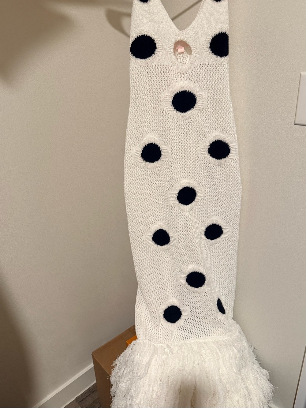 Hanifa Harper III White Knit Maxi Dress with Black Polka Dots - Picture 4 of 13